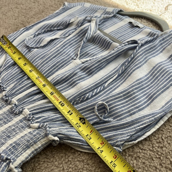 Rails Dress Womens S Blue Striped Ashlyn Midi Linen Blend Smocked Ruffle Pockets - Picture 5 of 10